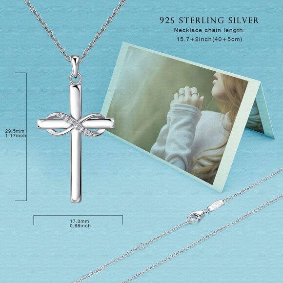 925 Sterling Silver Cross Infinity Necklace for Women with 14K Rose Gold Plating - Picture 2 of 7